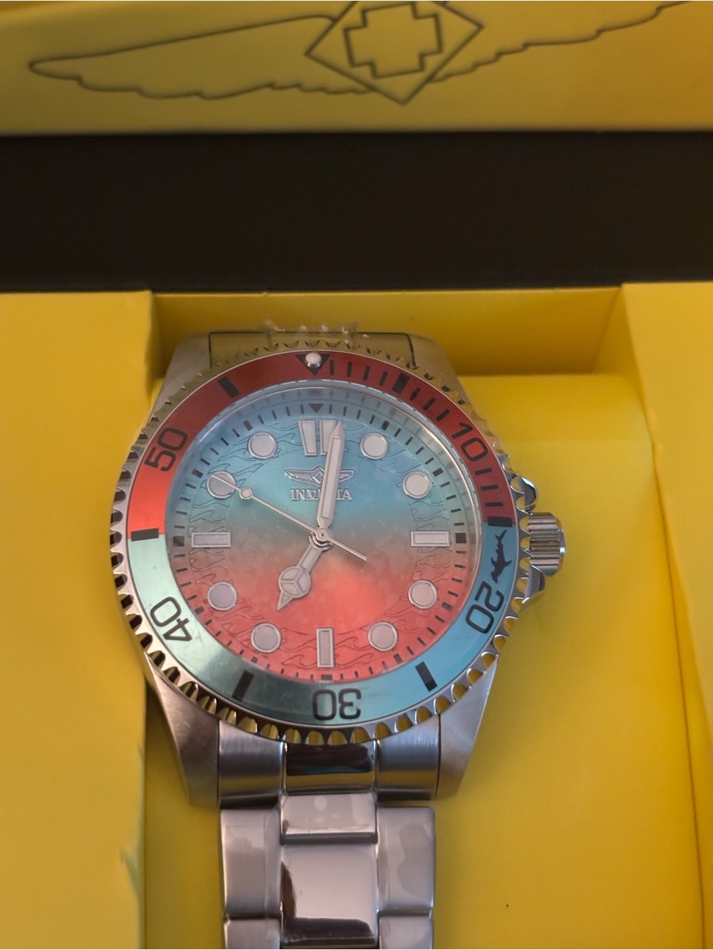 Invicta Men's Stainless Steel Watch with Blue and Coral Gradient Dial